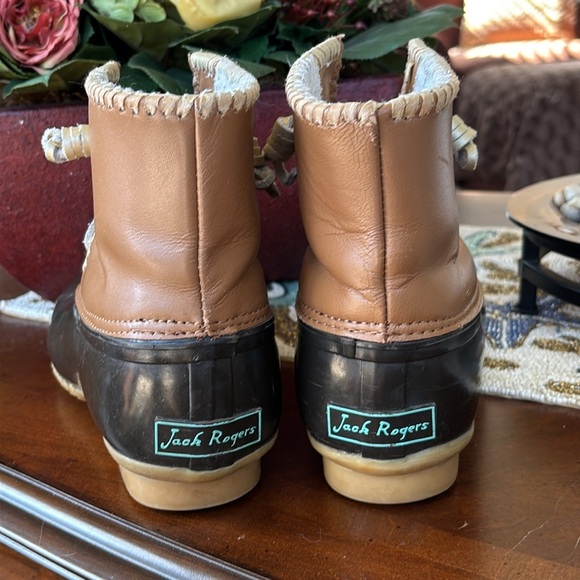 Jack Rogers Chloe Duck Classic Rain Boots Lace Up Leather Rubber Waterproof - Picture 7 of 15